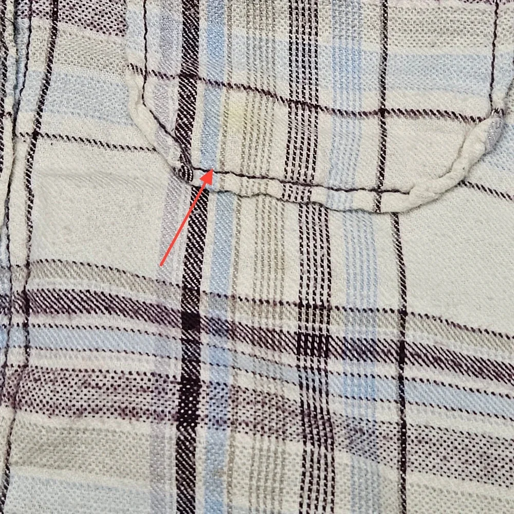 Free People Plaid Denim Back Shirt Medium Cream Blue‎ Patchwork Grunge 2010s